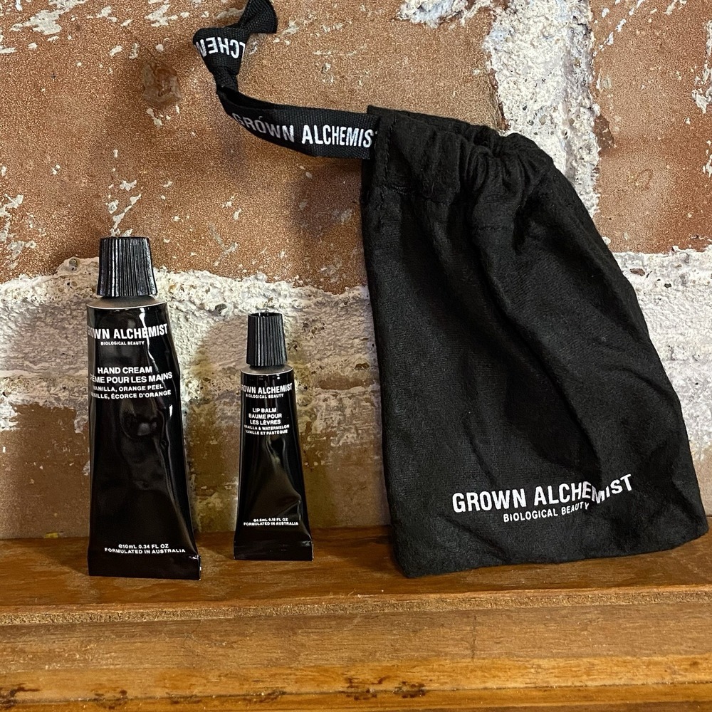 Grown Alchemist Mini Travel Size Hand Cream Lotion‎ Lip balm & Storage Pouch